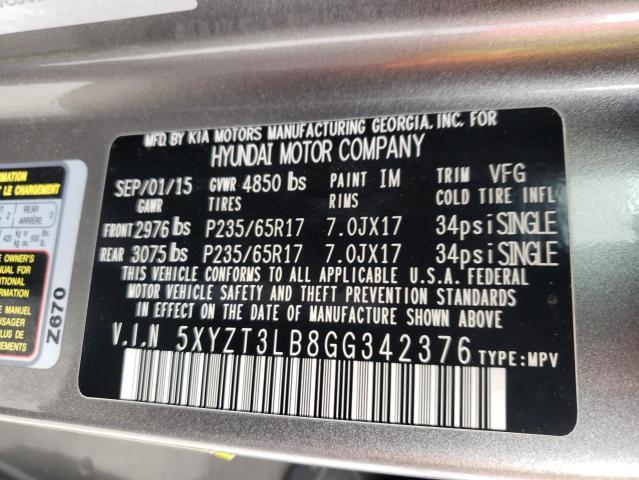 Photo 9 VIN: 5XYZT3LB8GG342376 - HYUNDAI SANTA FE S 