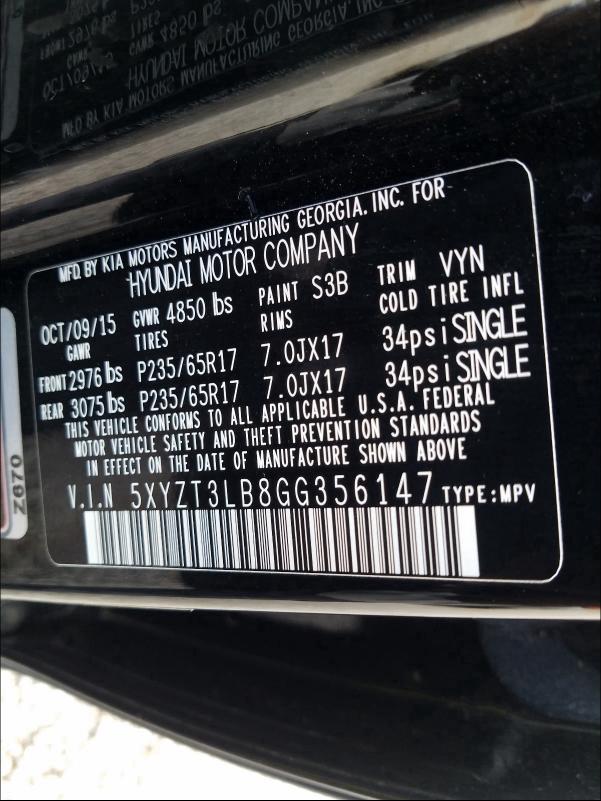 Photo 9 VIN: 5XYZT3LB8GG356147 - HYUNDAI SANTA FE S 