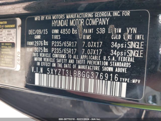 Photo 8 VIN: 5XYZT3LB8GG376916 - HYUNDAI SANTA FE SPORT 