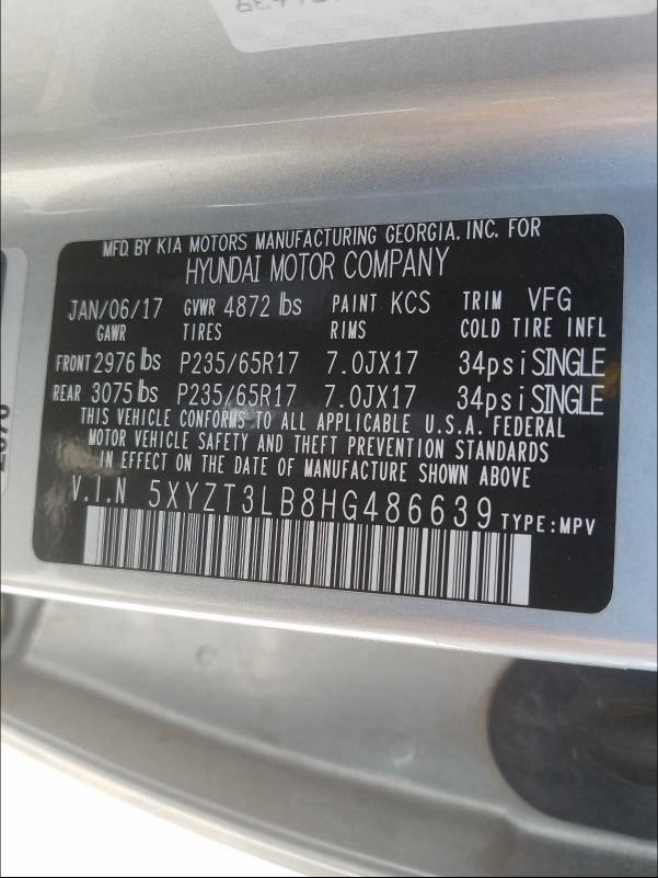 Photo 9 VIN: 5XYZT3LB8HG486639 - HYUNDAI SANTA FE S 