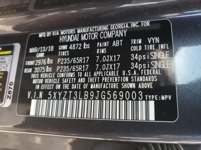 Photo 9 VIN: 5XYZT3LB9JG569003 - HYUNDAI SANTA FE S 