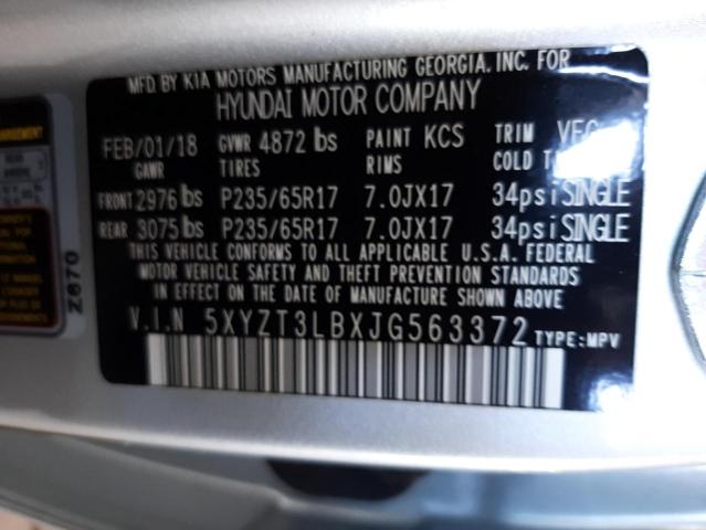 Photo 9 VIN: 5XYZT3LBXJG563372 - HYUNDAI SANTA FE S 