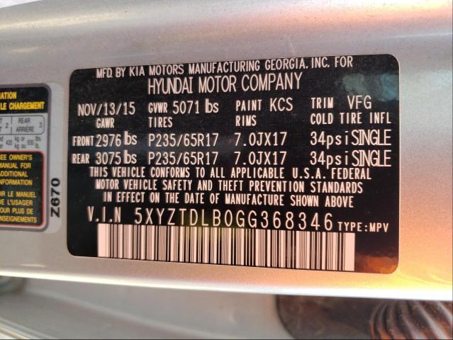 Photo 9 VIN: 5XYZTDLB0GG368346 - HYUNDAI SANTA FE S 