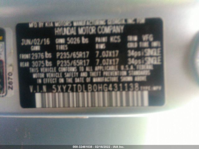 Photo 8 VIN: 5XYZTDLB0HG431138 - HYUNDAI SANTA FE SPORT 