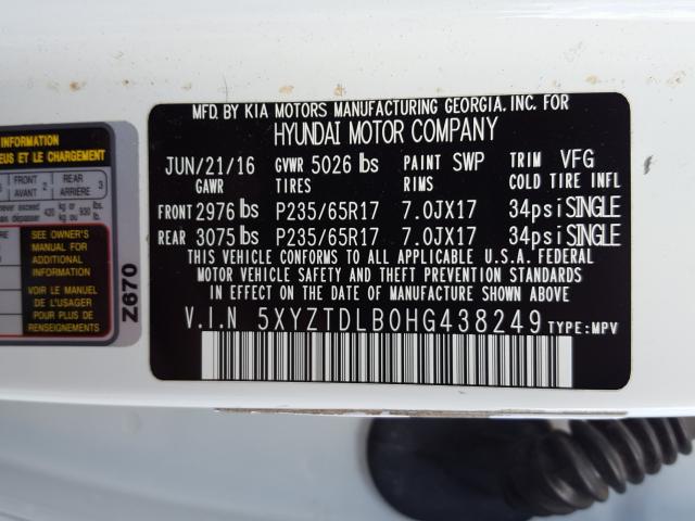 Photo 9 VIN: 5XYZTDLB0HG438249 - HYUNDAI SANTA FE S 