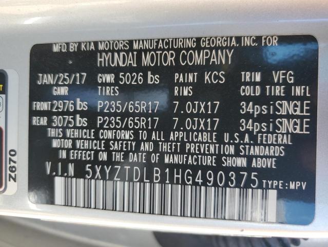 Photo 12 VIN: 5XYZTDLB1HG490375 - HYUNDAI SANTA FE S 