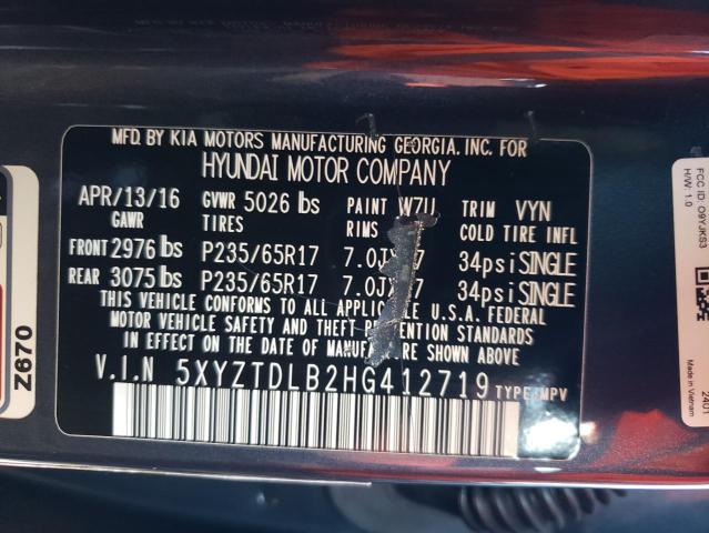 Photo 11 VIN: 5XYZTDLB2HG412719 - HYUNDAI SANTA FE S 