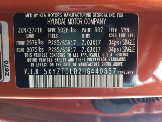 Photo 9 VIN: 5XYZTDLB2HG440357 - HYUNDAI SANTA FE S 