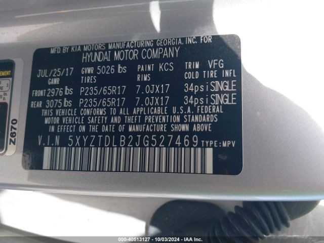 Photo 8 VIN: 5XYZTDLB2JG527469 - HYUNDAI SANTA FE SPORT 