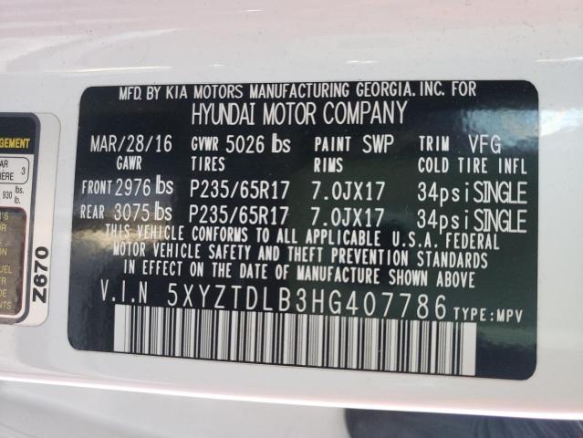 Photo 9 VIN: 5XYZTDLB3HG407786 - HYUNDAI SANTA FE S 