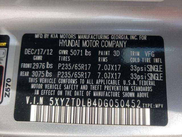 Photo 9 VIN: 5XYZTDLB4DG050452 - HYUNDAI SANTA FE S 