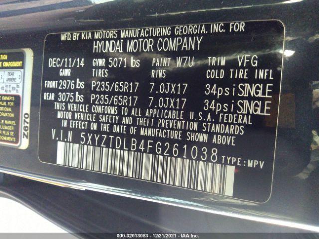 Photo 8 VIN: 5XYZTDLB4FG261038 - HYUNDAI SANTA FE SPORT 