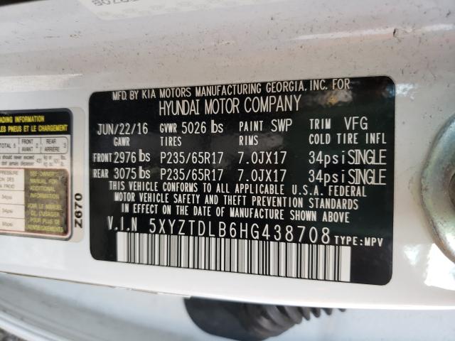 Photo 9 VIN: 5XYZTDLB6HG438708 - HYUNDAI SANTA FE S 