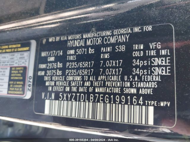 Photo 8 VIN: 5XYZTDLB7EG199164 - HYUNDAI SANTA FE SPORT 