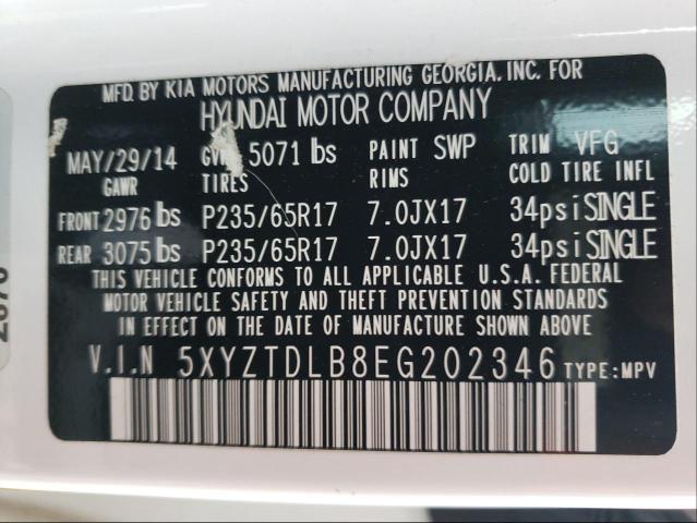 Photo 9 VIN: 5XYZTDLB8EG202346 - HYUNDAI SANTA FE S 