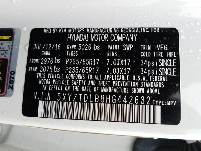 Photo 9 VIN: 5XYZTDLB8HG442632 - HYUNDAI SANTA FE S 