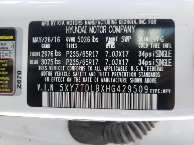 Photo 9 VIN: 5XYZTDLBXHG429509 - HYUNDAI SANTA FE S 