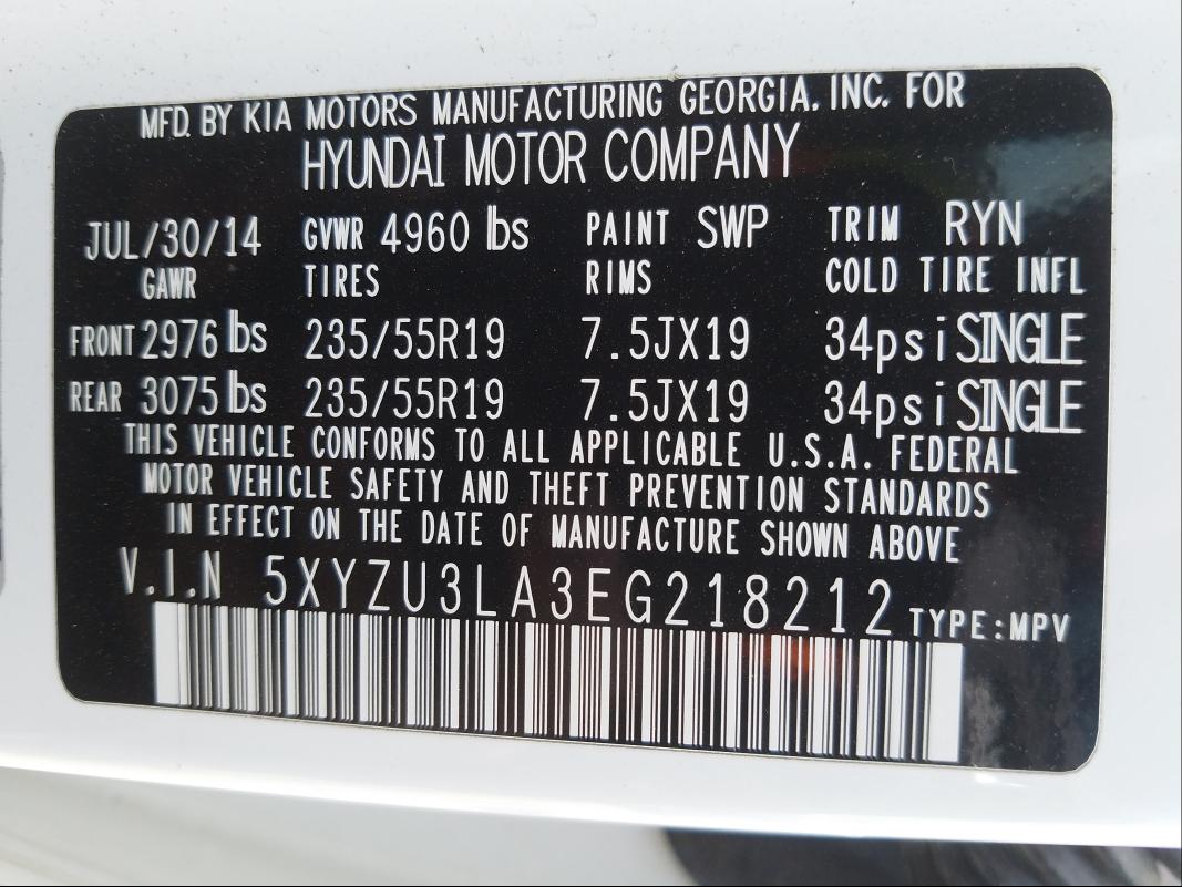 Photo 9 VIN: 5XYZU3LA3EG218212 - HYUNDAI SANTA FE S 