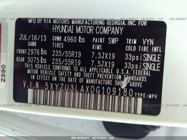 Photo 8 VIN: 5XYZU3LAXDG109180 - HYUNDAI SANTA FE 