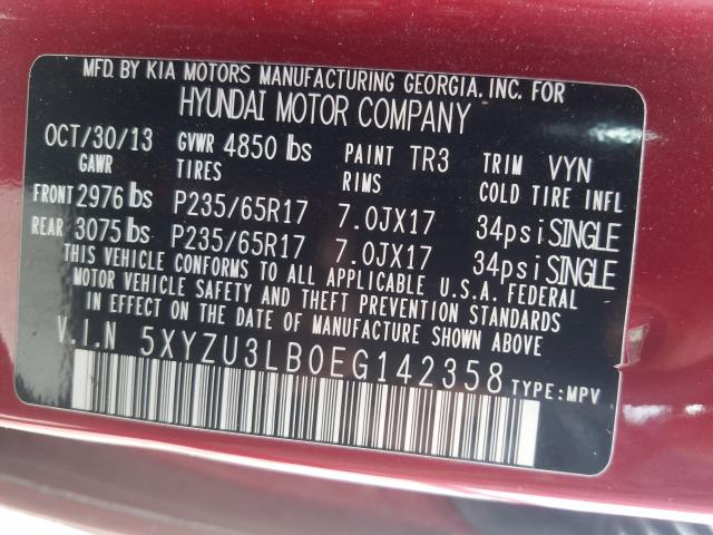 Photo 9 VIN: 5XYZU3LB0EG142358 - HYUNDAI SANTA FE S 