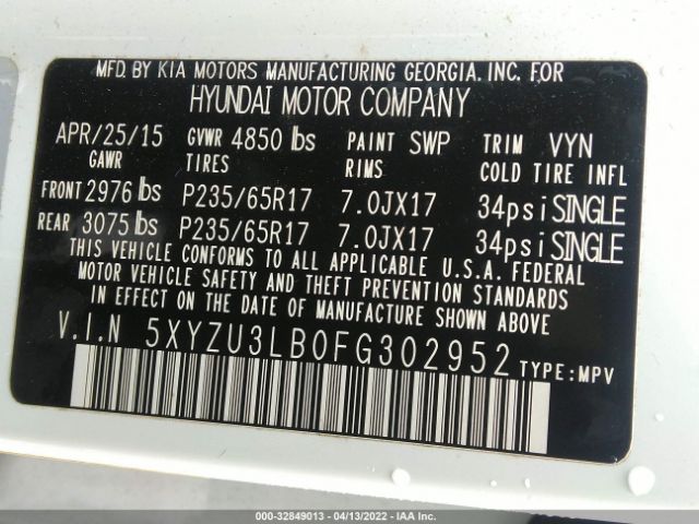 Photo 8 VIN: 5XYZU3LB0FG302952 - HYUNDAI SANTA FE SPORT 