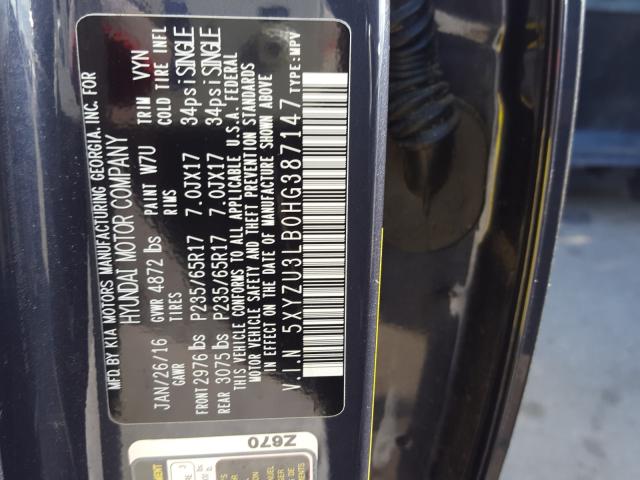 Photo 9 VIN: 5XYZU3LB0HG387147 - HYUNDAI SANTA FE S 