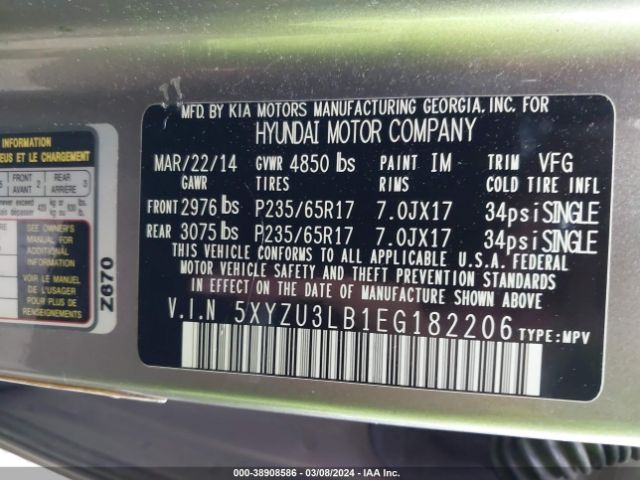 Photo 8 VIN: 5XYZU3LB1EG182206 - HYUNDAI SANTA FE SPORT 