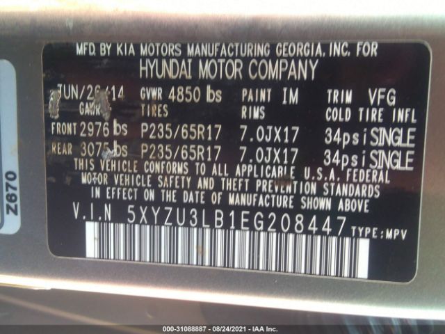 Photo 8 VIN: 5XYZU3LB1EG208447 - HYUNDAI SANTA FE SPORT 