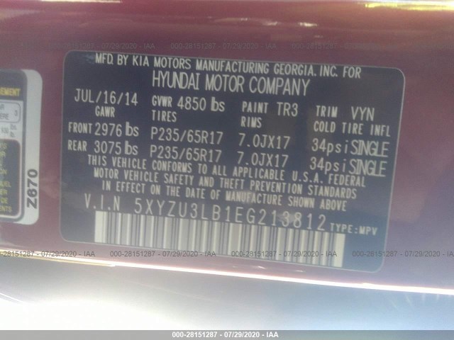 Photo 8 VIN: 5XYZU3LB1EG213812 - HYUNDAI SANTA FE SPORT 