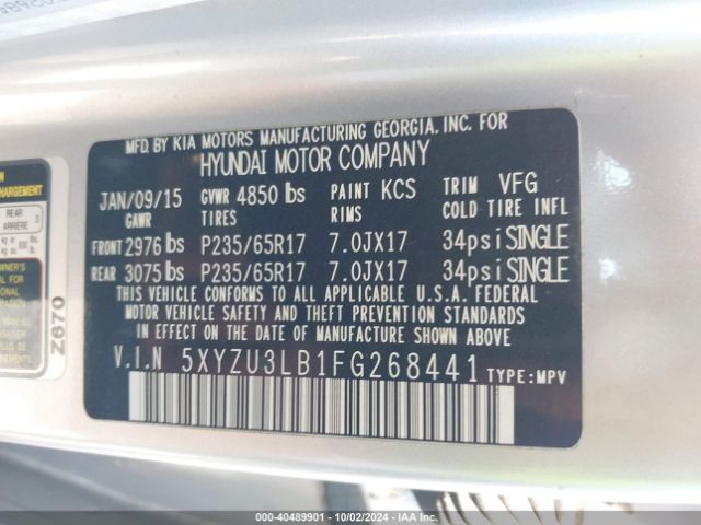 Photo 8 VIN: 5XYZU3LB1FG268441 - HYUNDAI SANTA FE 