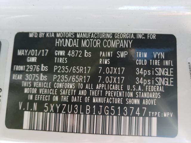 Photo 9 VIN: 5XYZU3LB1JG513747 - HYUNDAI SANTA FE S 