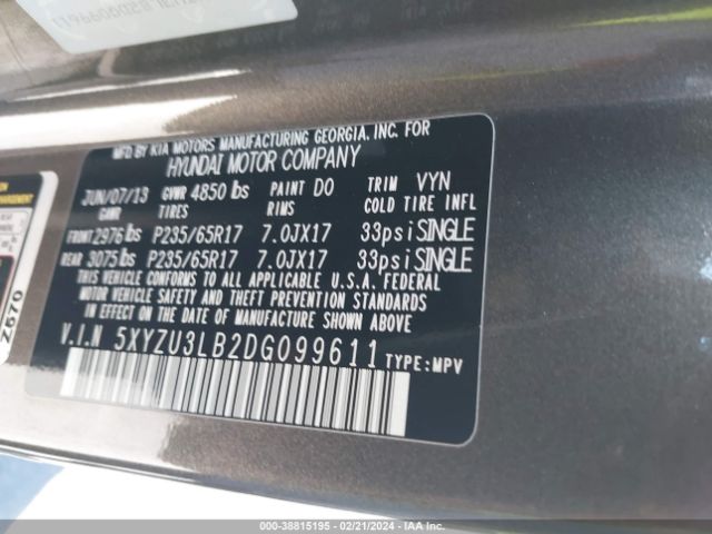 Photo 8 VIN: 5XYZU3LB2DG099611 - HYUNDAI SANTA FE 