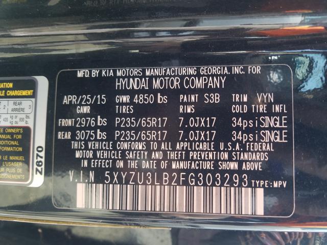 Photo 9 VIN: 5XYZU3LB2FG303293 - HYUNDAI SANTA FE S 