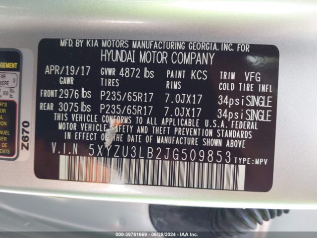 Photo 8 VIN: 5XYZU3LB2JG509853 - HYUNDAI SANTA FE SPORT 