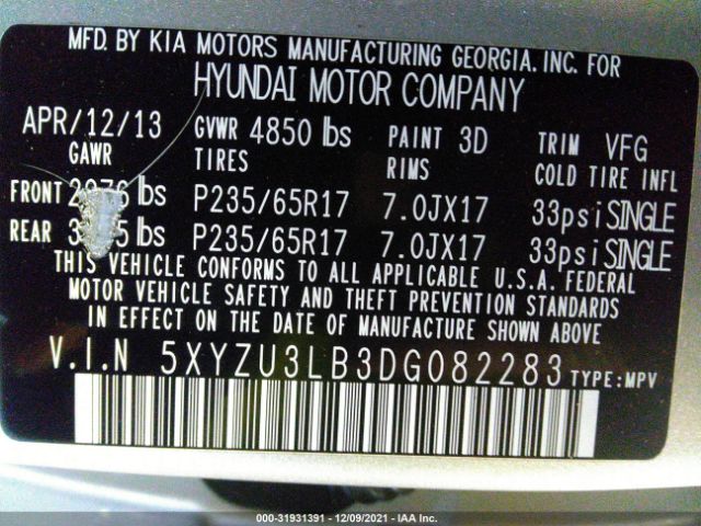 Photo 8 VIN: 5XYZU3LB3DG082283 - HYUNDAI SANTA FE 