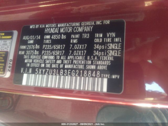 Photo 8 VIN: 5XYZU3LB3EG218848 - HYUNDAI SANTA FE SPORT 