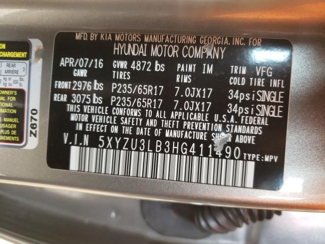 Photo 9 VIN: 5XYZU3LB3HG411490 - HYUNDAI SANTA FE S 