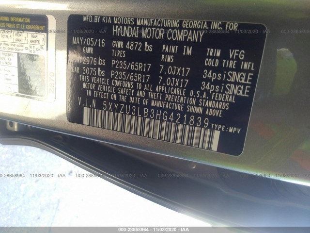 Photo 8 VIN: 5XYZU3LB3HG421839 - HYUNDAI SANTA FE SPORT 