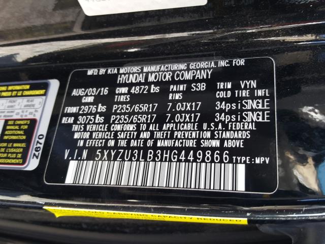 Photo 9 VIN: 5XYZU3LB3HG449866 - HYUNDAI SANTA FE S 