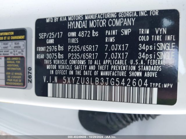 Photo 8 VIN: 5XYZU3LB3JG542604 - HYUNDAI SANTA FE SPORT 