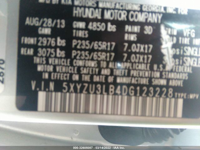 Photo 8 VIN: 5XYZU3LB4DG123228 - HYUNDAI SANTA FE 