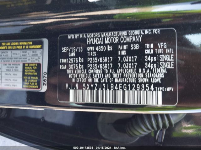 Photo 8 VIN: 5XYZU3LB4EG129354 - HYUNDAI SANTA FE SPORT 