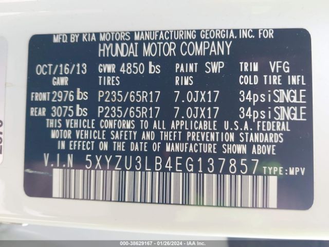 Photo 8 VIN: 5XYZU3LB4EG137857 - HYUNDAI SANTA FE SPORT 