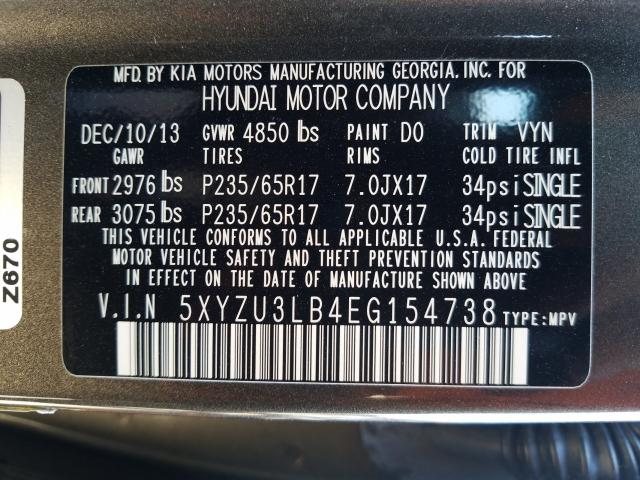 Photo 9 VIN: 5XYZU3LB4EG154738 - HYUNDAI SANTA FE 