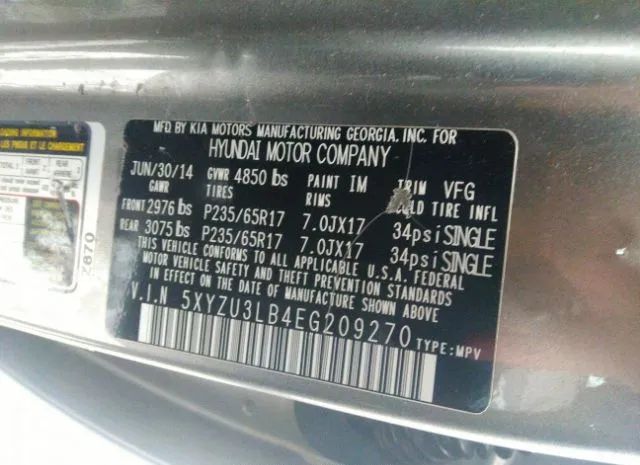 Photo 8 VIN: 5XYZU3LB4EG209270 - HYUNDAI SANTA FE 