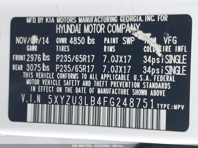 Photo 8 VIN: 5XYZU3LB4FG248751 - HYUNDAI SANTA FE 