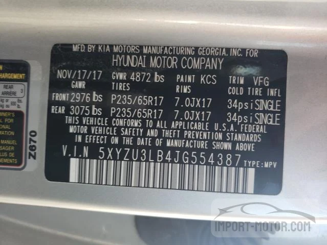 Photo 12 VIN: 5XYZU3LB4JG554387 - HYUNDAI SANTA FE 