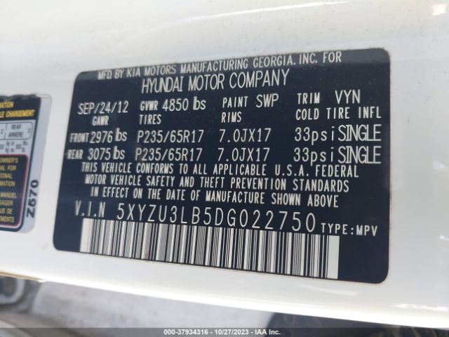 Photo 8 VIN: 5XYZU3LB5DG022750 - HYUNDAI SANTA FE 