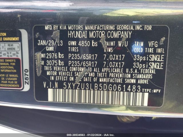 Photo 8 VIN: 5XYZU3LB5DG061483 - HYUNDAI SANTA FE 