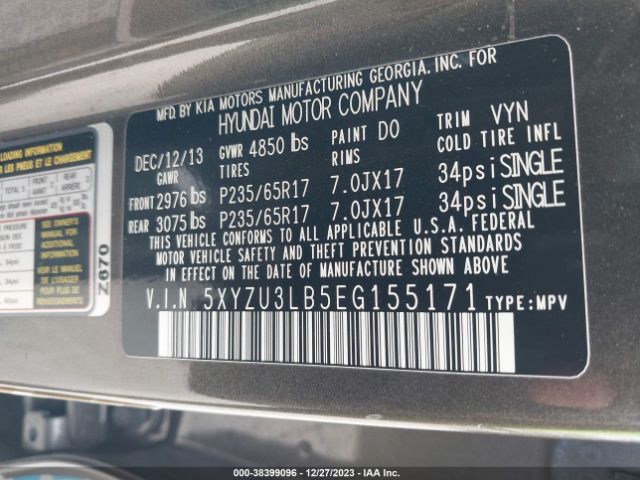 Photo 8 VIN: 5XYZU3LB5EG155171 - HYUNDAI SANTA FE SPORT 